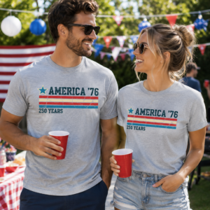 Heather Grey America 76 Vintage Striped Tee